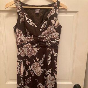 Ann Taylor brown floral paisley v-neck silk dress, 2P
